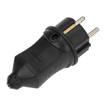 Вилка влагозащищенная прямая 2P+PE, 230В, 16А, IP44, каучук, черная PROconnect