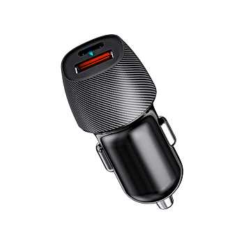 Автомобильное зарядное устройство с двумя портами (USB-A QC 3.0 + USB-C PD) со световой индикацией, 38Вт, черное REXANT