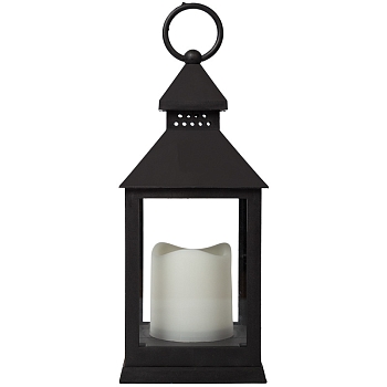 Декоративный фонарь со свечкой, черный корпус, размер 10,5х10,5х24 см, цвет ТЕПЛЫЙ БЕЛЫЙ