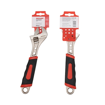 Разводной ключ 250мм никелированный, двухкомпонентная рукоятка REXANT