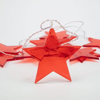 Гирлянда светодиодная Звездопад красная 10 LED, 2,25 м, прозрачный ПВХ, теплый белый свет свечения, 2 х АА (батарейки не в комплекте) NEON-NIGHT