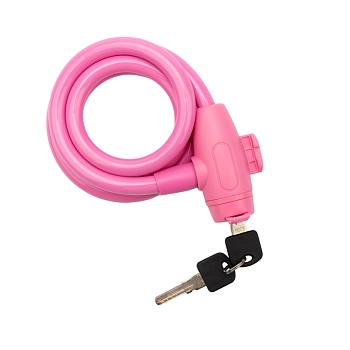 Замок тросовый взломостойкий для велосипедов и колясок с ключом 100см розовый ЧЕТЫРЕ СЕЗОНА