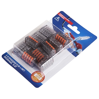 Универсальная клемма СМК 222-415, 5-проводная прозрачная 0,08-2,5/4 мм² (блистер 10 шт/уп) REXANT