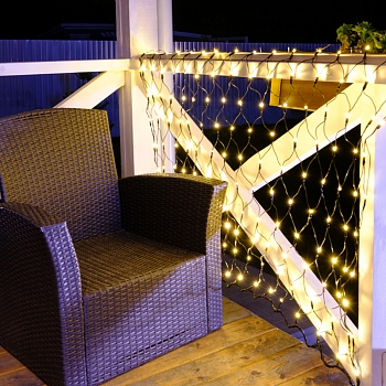 Гирлянда светодиодная Сеть 1х1,5м 160 LED ТЕПЛЫЙ БЕЛЫЙ черный ПВХ IP65 свечение с динамикой 230В блок в комплекте NEON-NIGHT